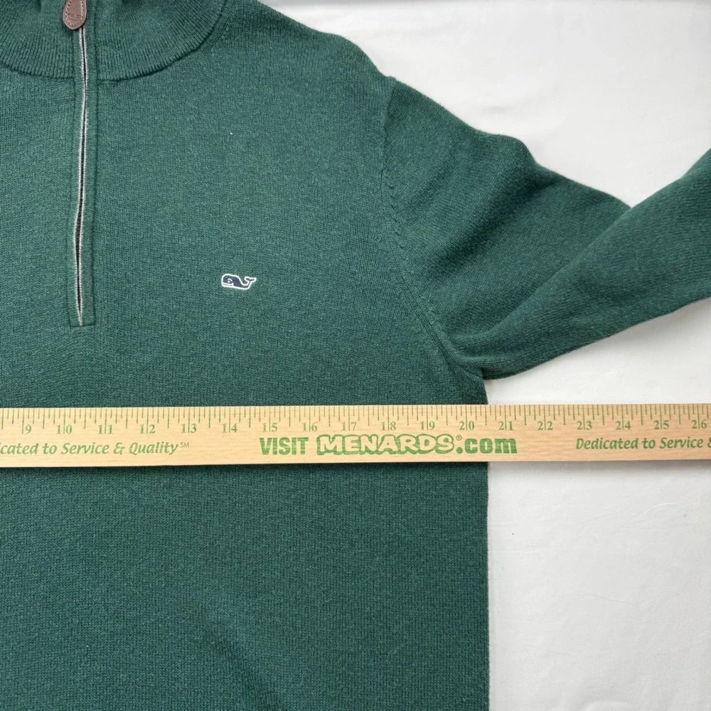 Vineyard Vines Mens Small Green Cotton Cashmere Quarter‎ Zip Sweater Preppy Cozy